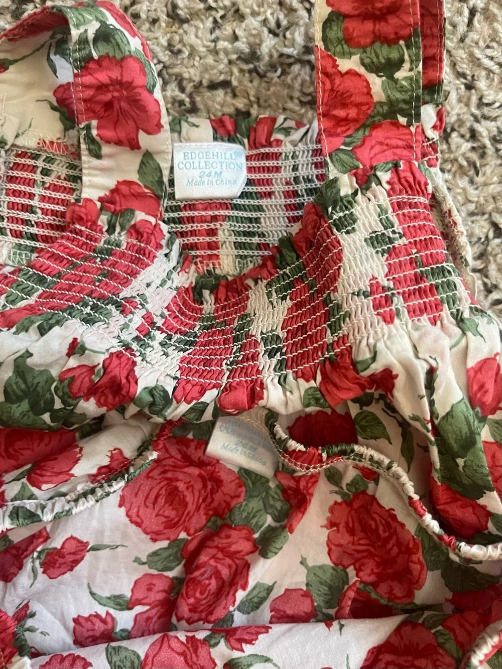 Edgehill Collection Red Floral Toddler Dress & Bloomer Set